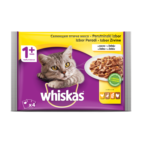 Whiskas пауч за котки различни вкусове 4*100 гр Whiskas пауч за котки различни вкусове 4*100 гр