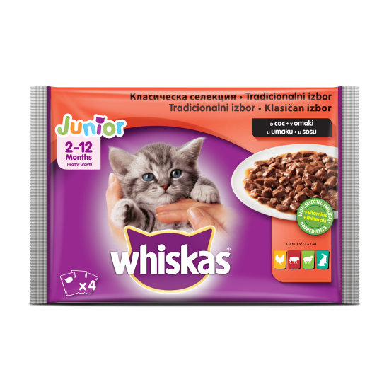 Whiskas пауч за котки различни вкусове 4*100 гр Whiskas пауч за котки различни вкусове 4*100 гр