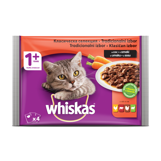 Whiskas пауч за котки различни вкусове 4*100 гр Whiskas пауч за котки различни вкусове 4*100 гр
