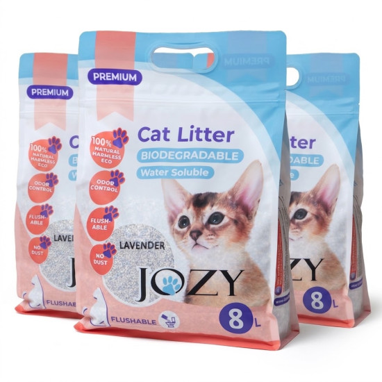 ВОДОРАЗТВОРИМА ПОЛИМЕРНА БИОРАЗГРАДИМА КОТЕШКА ТОАЛЕТНА JOZY 8 L, 4 kg , LAVENDER - 3 броя в опаковка