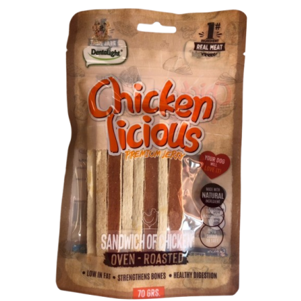 DENTALIGHT - Chicken Licious Premium Jerky SANDWICH OF CHICKEN / САНДВИЧ ПИЛЕ 70 g DENTALIGHT - Chicken Licious Premium Jerky SANDWICH OF CHICKEN / САНДВИЧ ПИЛЕ 70 g
