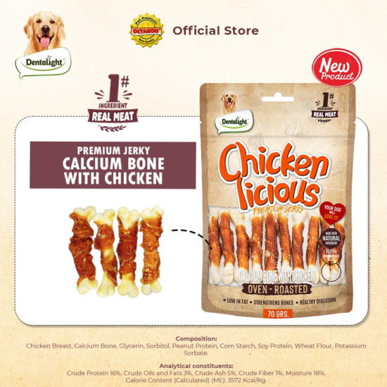 DENTALIGHT - Chicken Licious Premium Jerky CALCIUM BONE WITH CHICKEN / КОКАЛЧЕ С ПИЛЕ 70 g DENTALIGHT - Chicken Licious Premium Jerky CALCIUM BONE WITH CHICKEN / КОКАЛЧЕ С ПИЛЕ 70 g