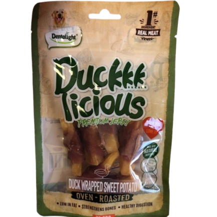 DENTALIGHT - Duckkk Licious Premium Jerky DUCK WRAPPED SWEET POTATO / ПАТЕШКО СЪС СЛАДКИ КАРТОФИ 70 g  