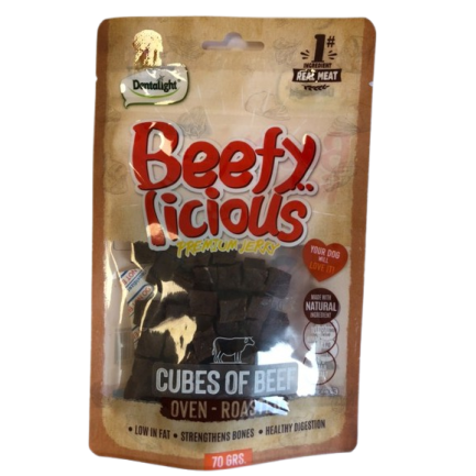 DENTALIGHT - Beefy Licious Premium Jerky BEEF CUBES OF BEEF / КУБЧЕТА ТЕЛЕШКО 70 g