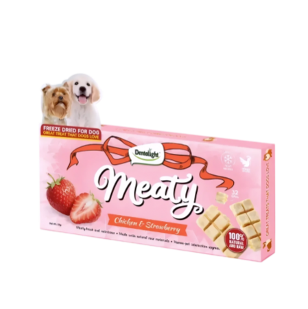 ЛИОФИЛИЗИРАНО лакомство за куче DENTALIGHT Freeze Dried Meaty Bites, с вкус на пиле и ягоди 20 гр. ЛИОФИЛИЗИРАНО лакомство за куче DENTALIGHT Freeze Dried Meaty Bites, с вкус на пиле и ягоди 20 гр.