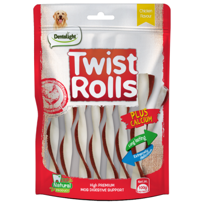Дентално лакомство TWIST ROLLS вкус на пилешко, 10 см