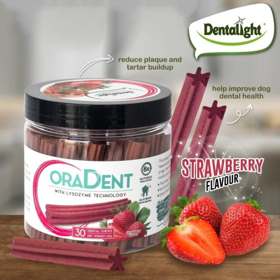 Дентално лакомство Oral Dent Strawberry ЯГОДА 30 бр., 6 см., Дентално лакомство Oral Dent Strawberry ЯГОДА 30 бр., 6 см.,