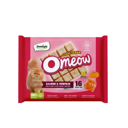 ЛИОФИЛИЗИРАНО лакомство КТ DENTALIGHT Omew Choc-O-Bar Freeze Dried, с вкус на сьомга и тиква 10 гр.