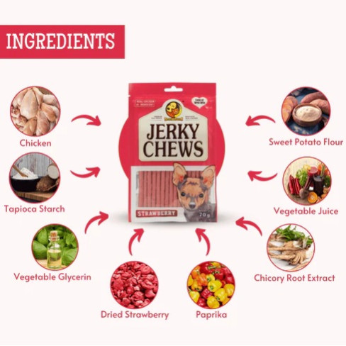 JERKY CHEWS, STRAWBERRY /солети с вкус на ягода/ 70 гр.