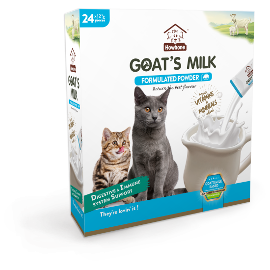 Сухо мляко ЗА КОТКИ HOWBONE GOAT`S MILK, / цена за 1бр саше- 12.5 гр / 24 бр./кутия Сухо мляко ЗА КОТКИ HOWBONE GOAT`S MILK, / цена за 1бр саше- 12.5 гр / 24 бр./кутия
