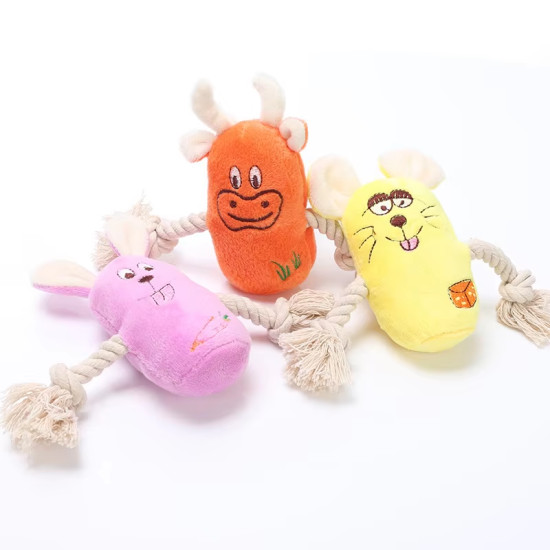 Играчка за куче - КУЧЕНЦА с въжени ръчички, със звук, плюш 13 см 