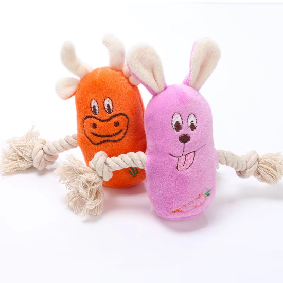 Играчка за куче - КУЧЕНЦА с въжени ръчички, със звук, плюш 13 см 