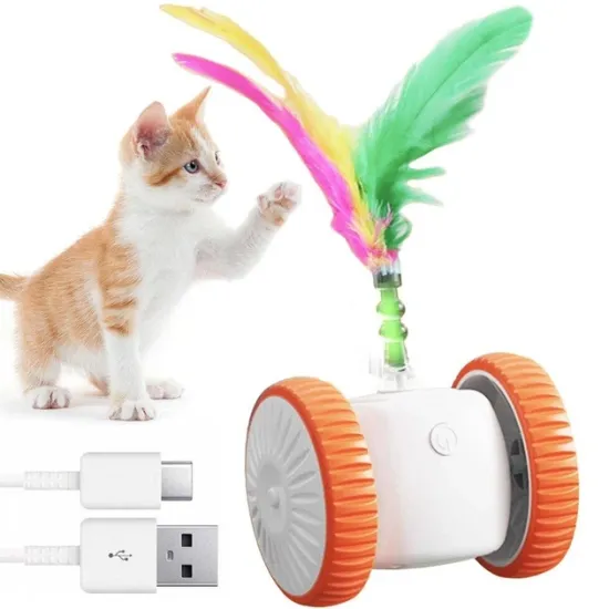 Играчка за коте - ПОДСКАЧАЩО КУБЧЕ, с перца със зарядно 6.5 см Играчка за коте - ПОДСКАЧАЩО КУБЧЕ, с перца със зарядно 6.5 см
