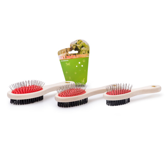Четка дървена двустранна овал за кучета и котки