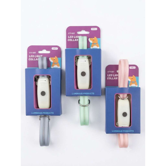 Светещ силиконов нашийник 3 режима, зареждащ, с USB кабел