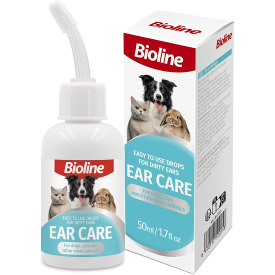 Капки BIOLINE за уши за кучета, котки и гризачи, 50 мл