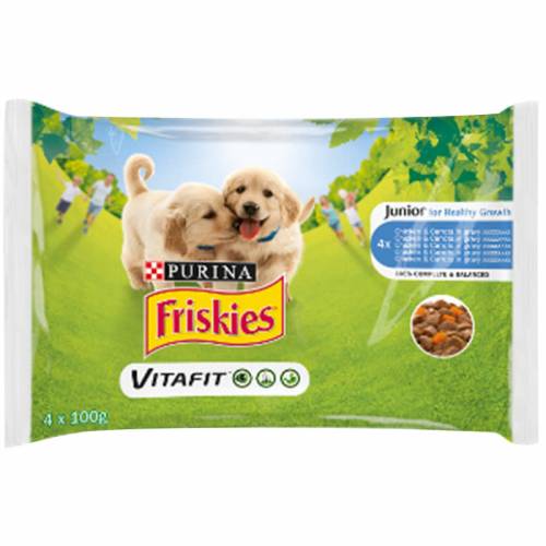 Friskies пауч за кучета Junior пиле и моркови 4 x 100 гр.