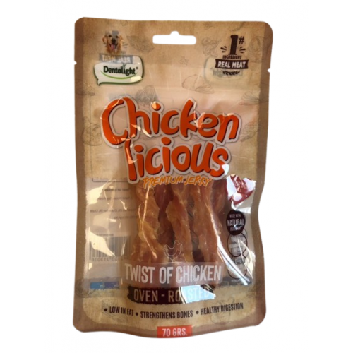 DENTALIGHT - Chicken Licious Premium Jerky TWIST OF CHICKEN / УСУКАНИ ФИЛЕНЦА ПИЛЕ 70 g