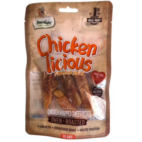 DENTALIGHT - Chicken Licious Premium Jerky CHICKEN WRAPPED SWEET POTATO / ПИЛЕ СЪС СЛАДКИ КАРТОФИ 70 g 