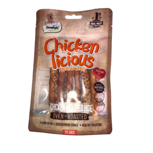 DENTALIGHT - Chicken Licious Premium Jerky CHICKEN  WRAPPED HIDE / СОЛЕТА С ПИЛЕ 70 g