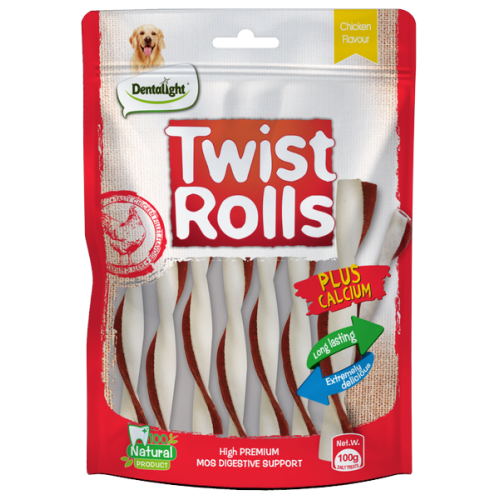 Дентално лакомство TWIST ROLLS вкус на пилешко, 10 см