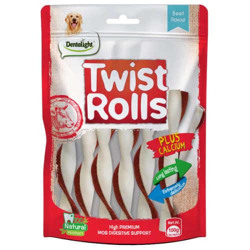 Дентално лакомство TWIST ROLLS вкус на телешко, 12,5 см