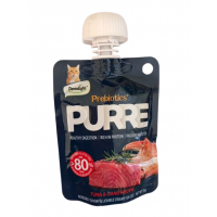 Лакомство за КТ Dentalight Prebiotics + PURRE creamy TUNA&CRAB Recipe, РИБА ТОН И РАК 55 g