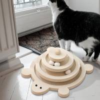 Играчка за котка интерактивна дървена ПИРАМИДА КОСТЕНУРКА с топчета 24х24х12 см  