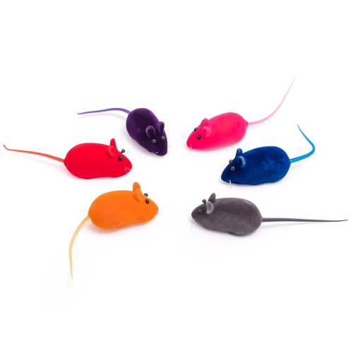 Играчка за котка -  разноцветна  плюшена гумена мишка 6см.